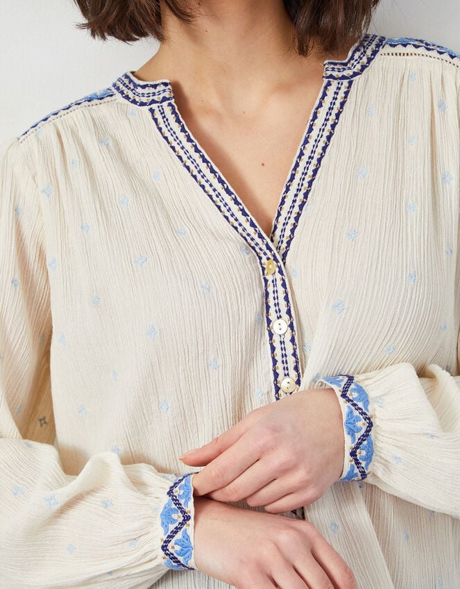 East Aria Embroidered Crinkle Blouse, Ivory (IVORY), large