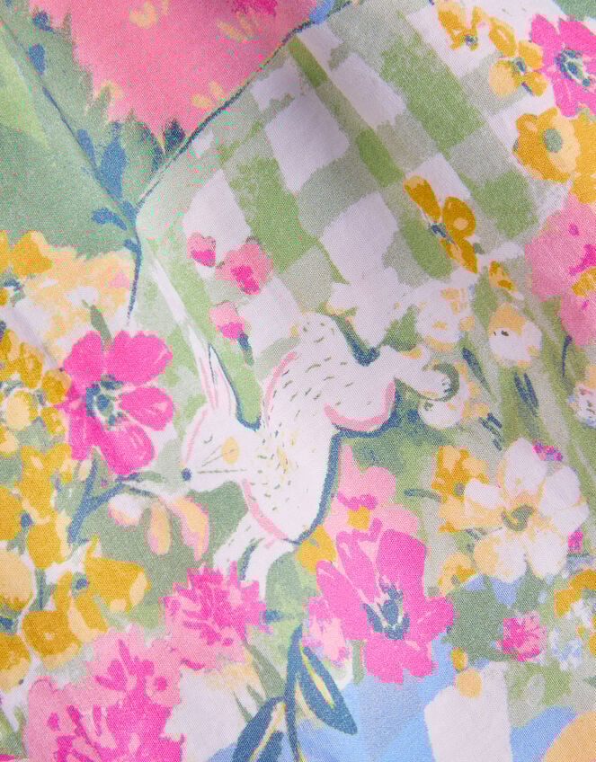 Bunny Scene Puff Sleeve Dress, Yellow (YELLOW), large