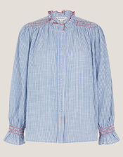Maeve Ruffle Stripe Shirt, Blue (BLUE), large