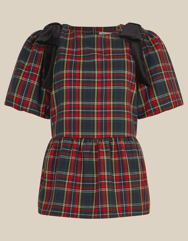Dottie Puff Sleeve Bow Tartan Top, Red (RED), large