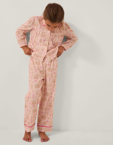 Gingerbread Print Long Christmas Pyjamas Set, Pink (PINK), large