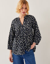 Orielle Pintuck Floral Blouse, Black (BLACK), large