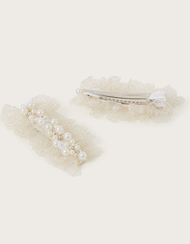 Land of Wonder Pearl Cluster Ruffle Clips Set of Two, , large
