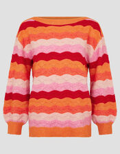 Sasha Scallop Stripe Sweater, Pink (PINK), large