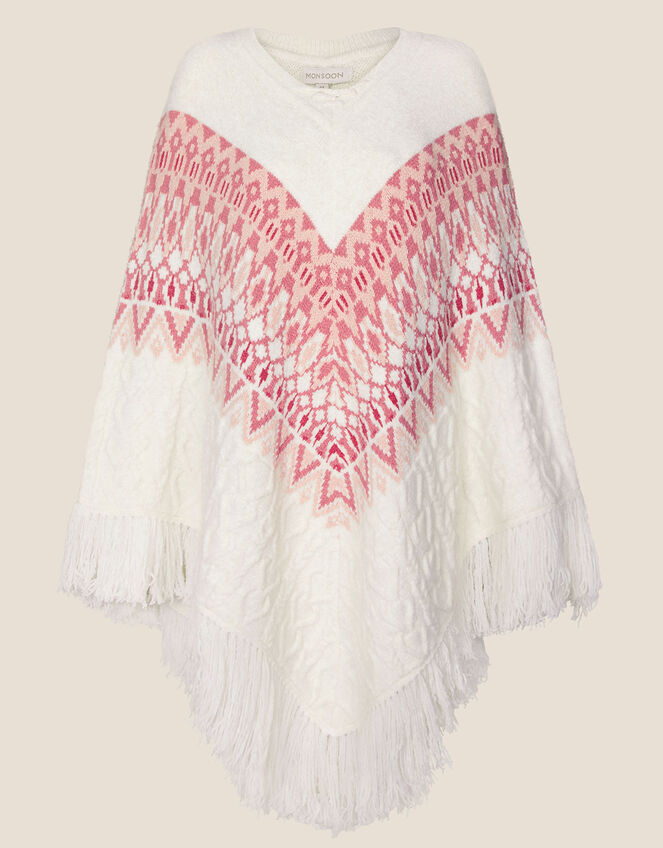Fairisle Print Cable Knit Poncho, Cream (CREAM), large