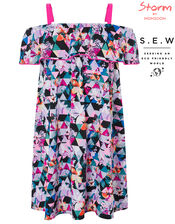 Eliza Bardot Printed Dress in Recycled Polyester, Black (BLACK), large