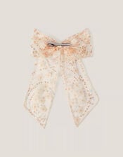 Sequin Flower Bow Hair Clip, , large