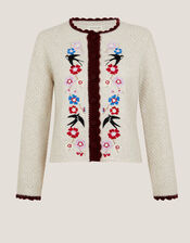 Etta Floral Embroidered Scallop Cardigan, Ivory (IVORY), large