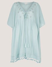 Astrid Tassel Embellished Mini Kaftan, Blue (AQUA), large