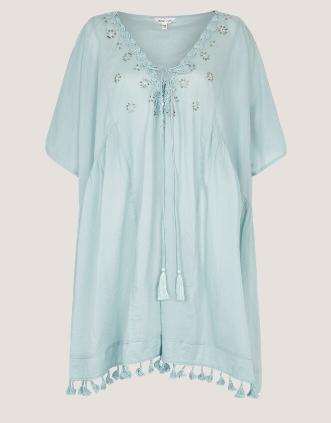 Astrid Tassel Embellished Mini Kaftan, Blue (AQUA), large