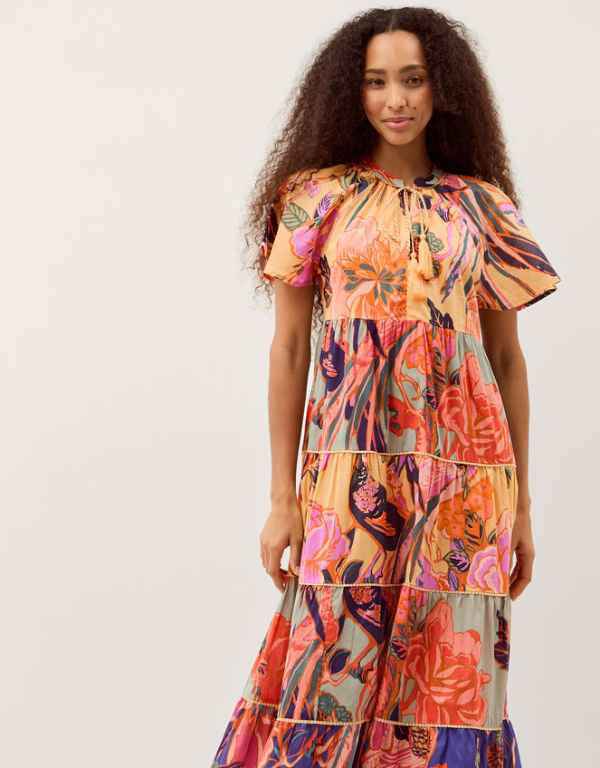 Carmen Floral Tiered Midi Dress, Multi (MULTI), large