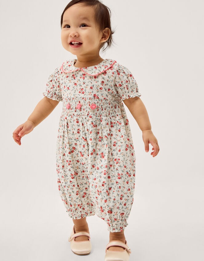 Baby Rose Smocked Romper, Ivory (IVORY), large