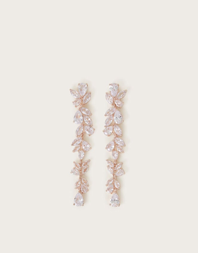Diamante Leaf Drop Earrings, , large