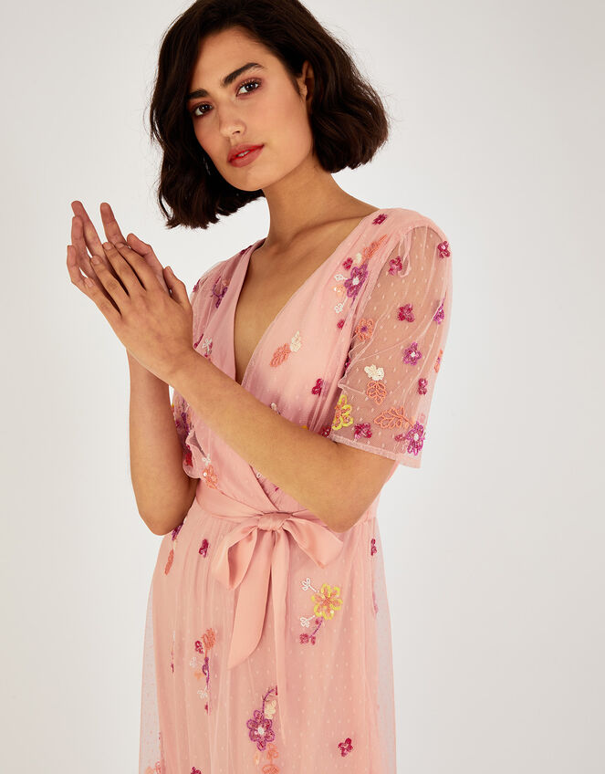 Lacey Embellished Midi Dress, Orange (PEACH), large