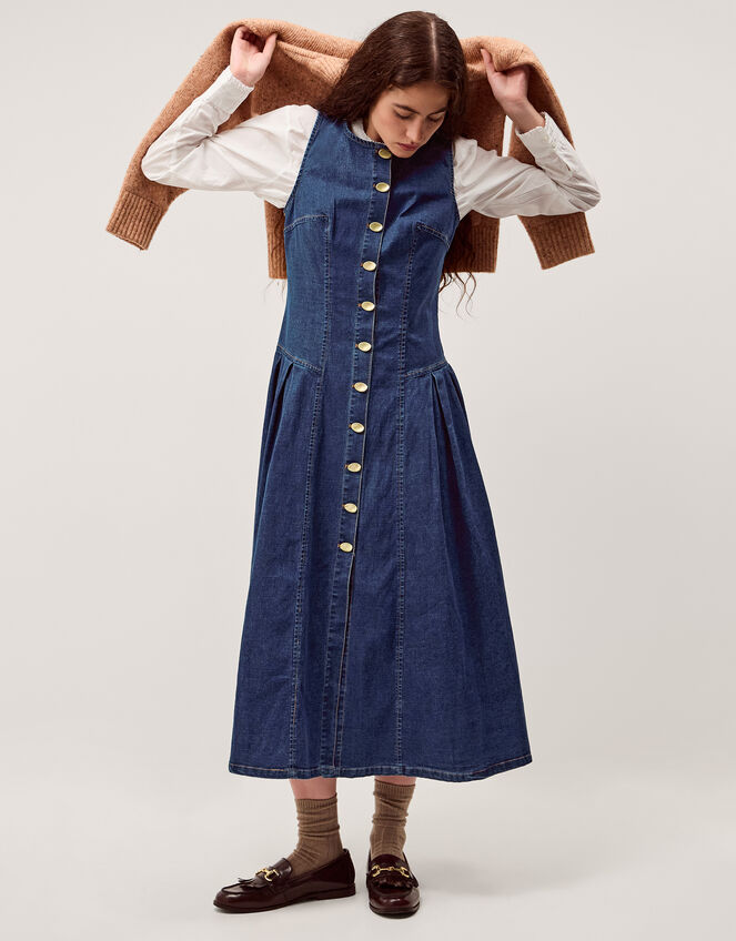 Layla Sleeveless Denim Midi Dress, Blue (INDIGO), large