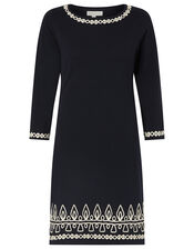 Cornelli Trim Knit Dress, Blue (NAVY), large