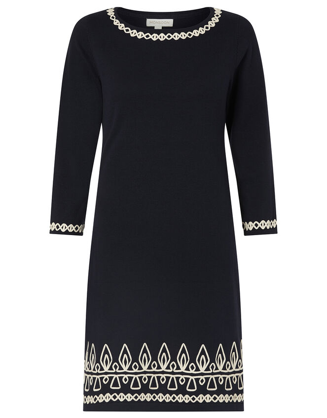 Cornelli Trim Knit Dress, Blue (NAVY), large