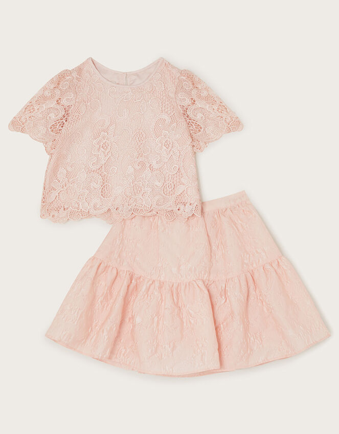 Anna Jacquard Lace Top and Skirt Set, Pink (PINK), large