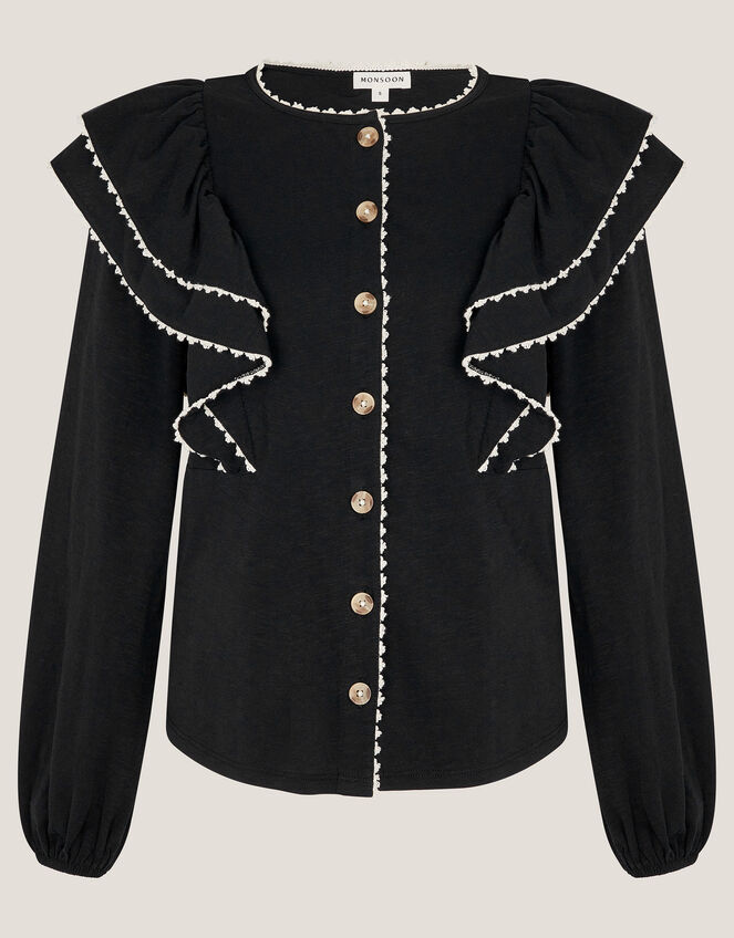 Freya Frill Jersey Blouse, Black (BLACK), large