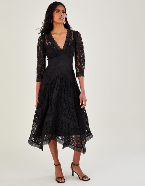 Ellen Lace Hanky Hem Dress, Black (BLACK), large