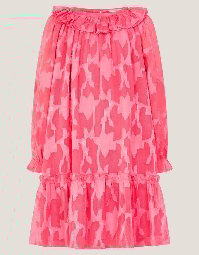 Floral Burnout Long Sleeve Dress, Pink (PINK), large