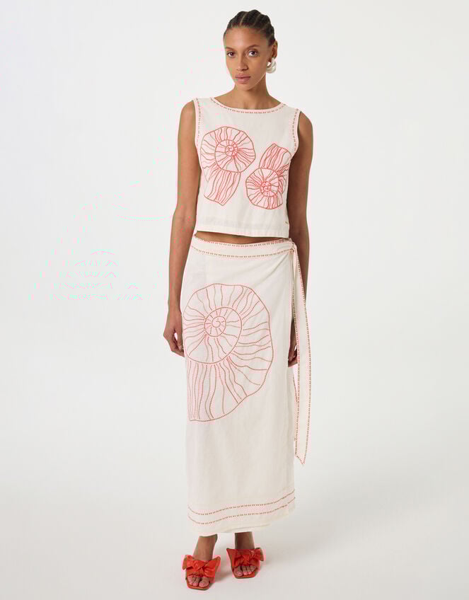 Fabienne Chapot Sine Shell Embroidered Wrap Skirt, Ivory (IVORY), large