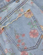 Floral Scallop Trim Jeans, Blue (BLUE), large