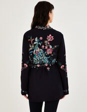 Triss Embroidered Peacock Jacket in Recycled Polyester, Black (BLACK), large