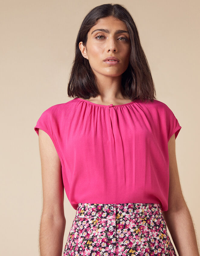 Short Sleeve Blouse with LENZING™ ECOVERO™, Pink (PINK), large