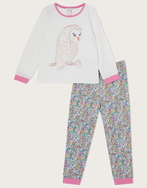 Glitter Owl Pyjama Set in Sustainable Cotton Ivory, Ivory (IVORY), large