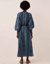 East Gabriette Geometric Print Embroidered Dress, Blue (BLUE), large