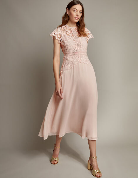 Monica Lace Midi Dress, Pink (SOFT PINK), large