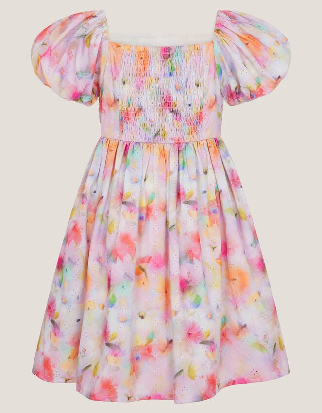 Floral Broderie Puff Sleeve Party Dress, Multi (MULTI), large