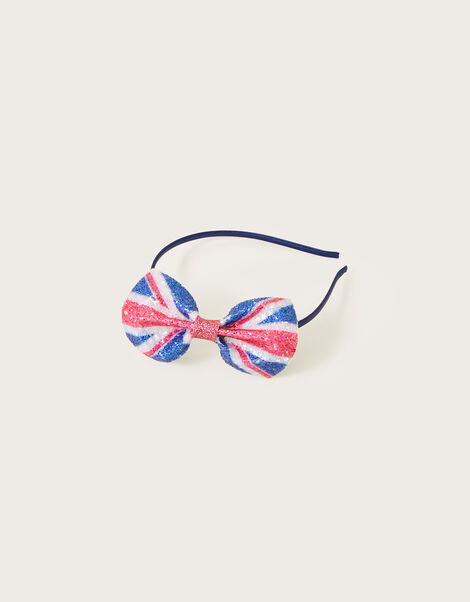 Union Jack Glitter Bow Headband, , large