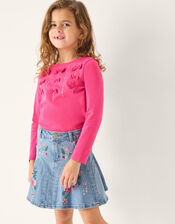 Floral Embroidered Denim Mini Skirt, Blue (BLUE), large