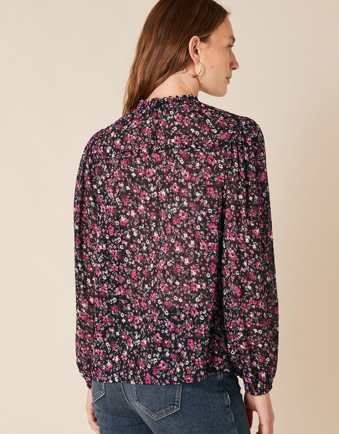 Ditsy Floral Print Blouse, Black (BLACK), large