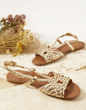 Leather Plait Sandals, Gold (GOLD), large