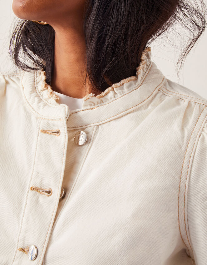 Louisa Frill Denim Jacket, Natural (ECRU), large