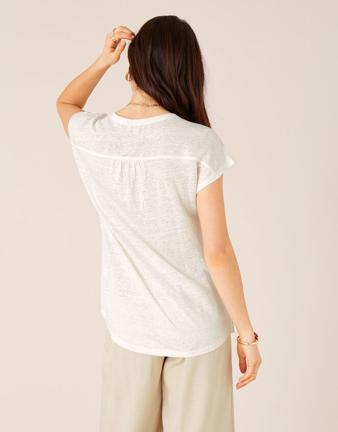 Split T-Shirt in Pure Linen, Ivory (IVORY), large