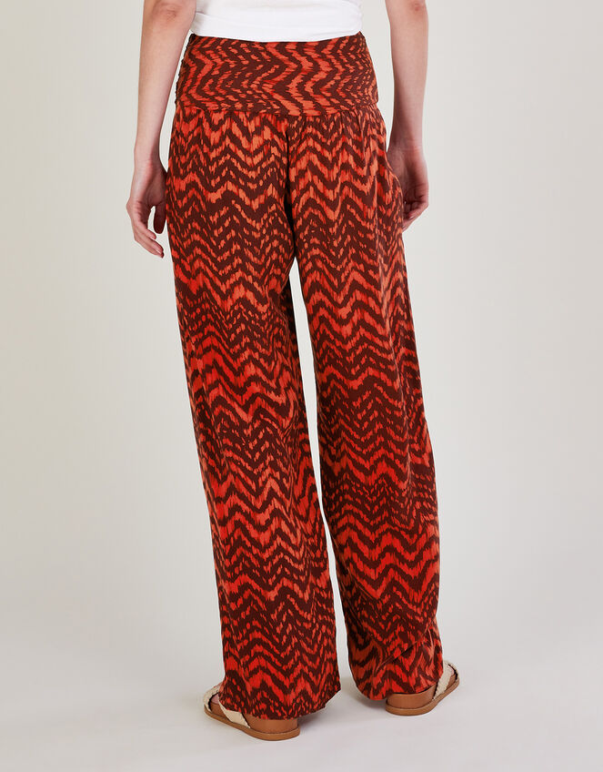 Ruched Waist Zig Zag Print Trousers , Red (RED), large