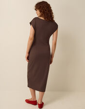 Tiff Tie Side Jersey Midi Dress, Brown (CHOCOLATE), large