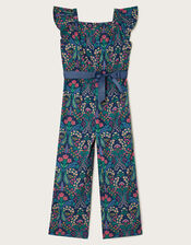 Floral Printed Jumpsuit, Blue (NAVY), large