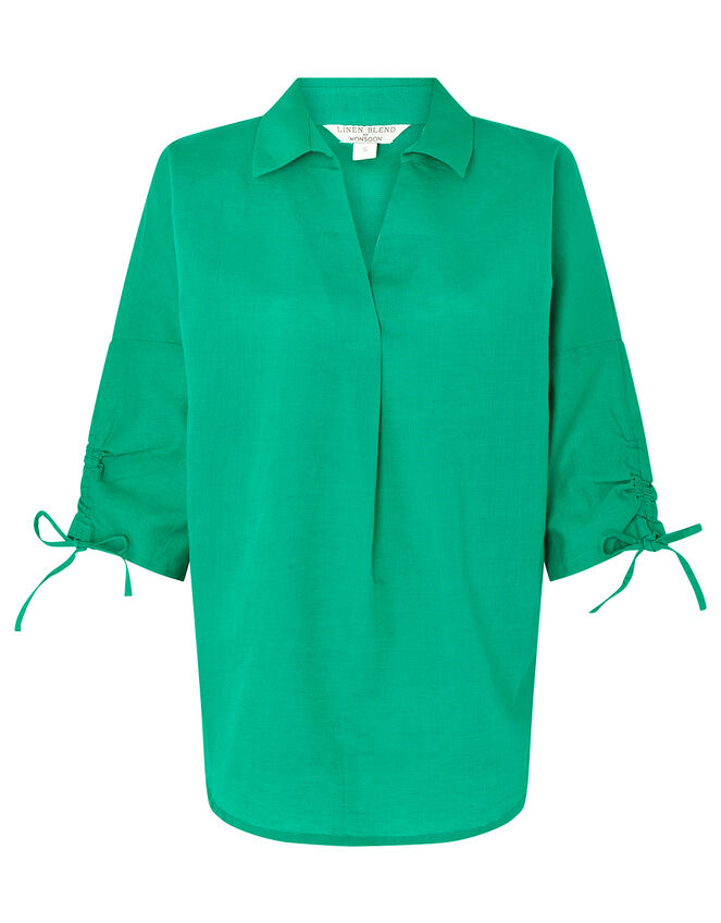 Ariel Shirt in Linen and Organic Cotton, Green (GREEN), large