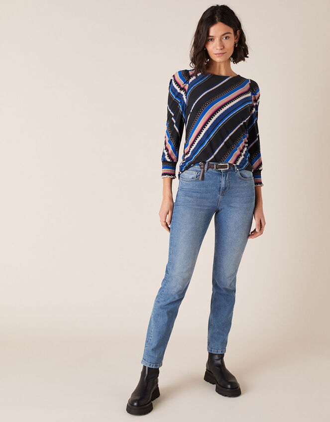 Stripe Print Jersey Top, Black (BLACK), large