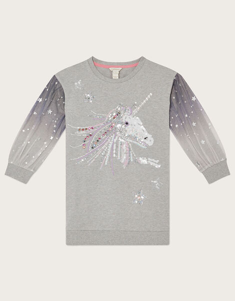 Unicorn Star Sleeve Sweatshirt Grey, Grey (GREY), large