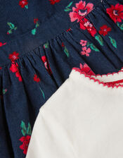 Baby Floral Top & Corduroy Dress Set, Blue (NAVY), large