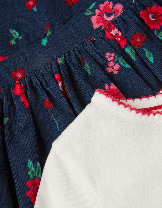Baby Floral Top & Corduroy Dress Set, Blue (NAVY), large