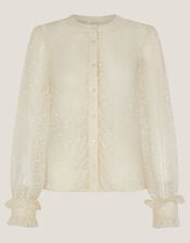 Violetta Lace Ruffle Shirt, Ivory (IVORY), large