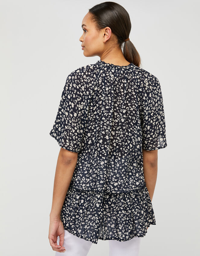 Natalie Printed Blouse in Sustainable Viscose, Blue (NAVY), large