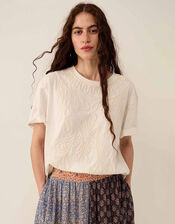 East Florence Floral Embroidered T-shirt, Ivory (IVORY), large